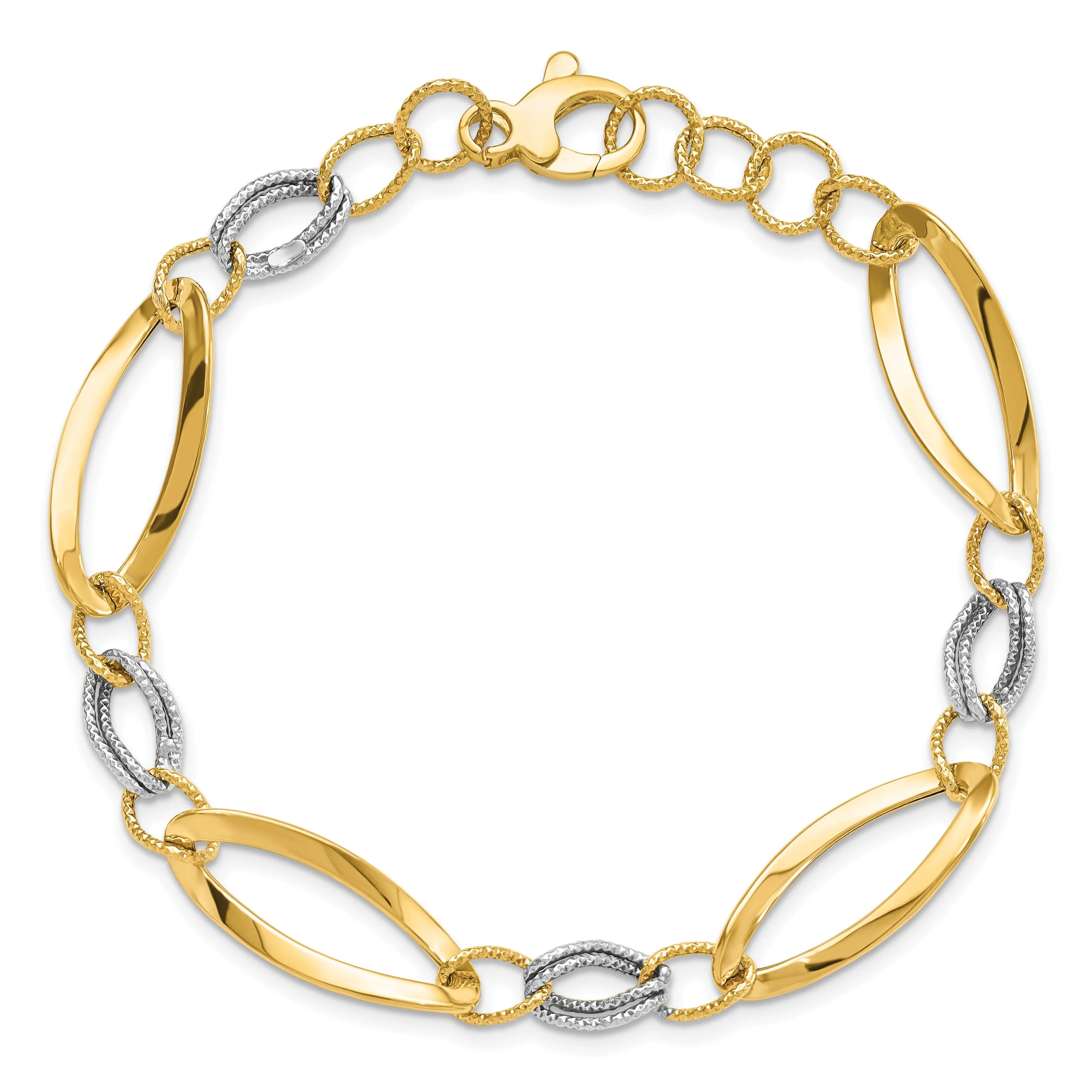 14k Two Tone Gold Polished D.C Link Bracelet