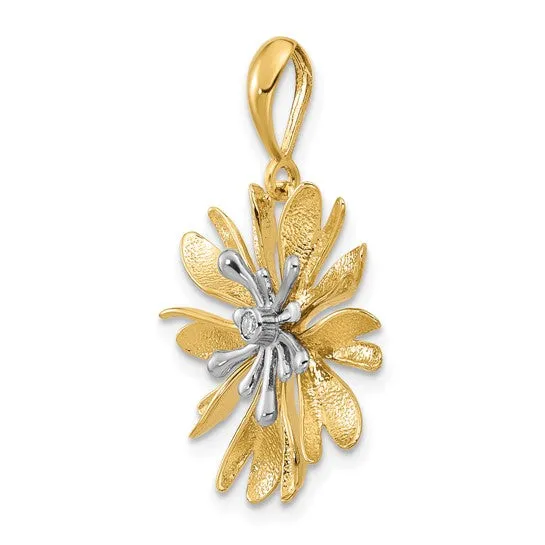 14K Two-Tone Polished and Textured Diamond Flower Pendant