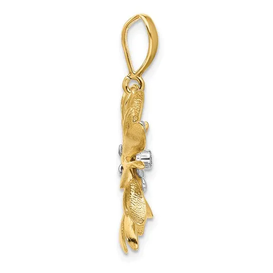 14K Two-Tone Polished and Textured Diamond Flower Pendant