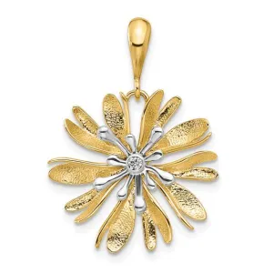 14K Two-Tone Polished and Textured Diamond Flower Pendant