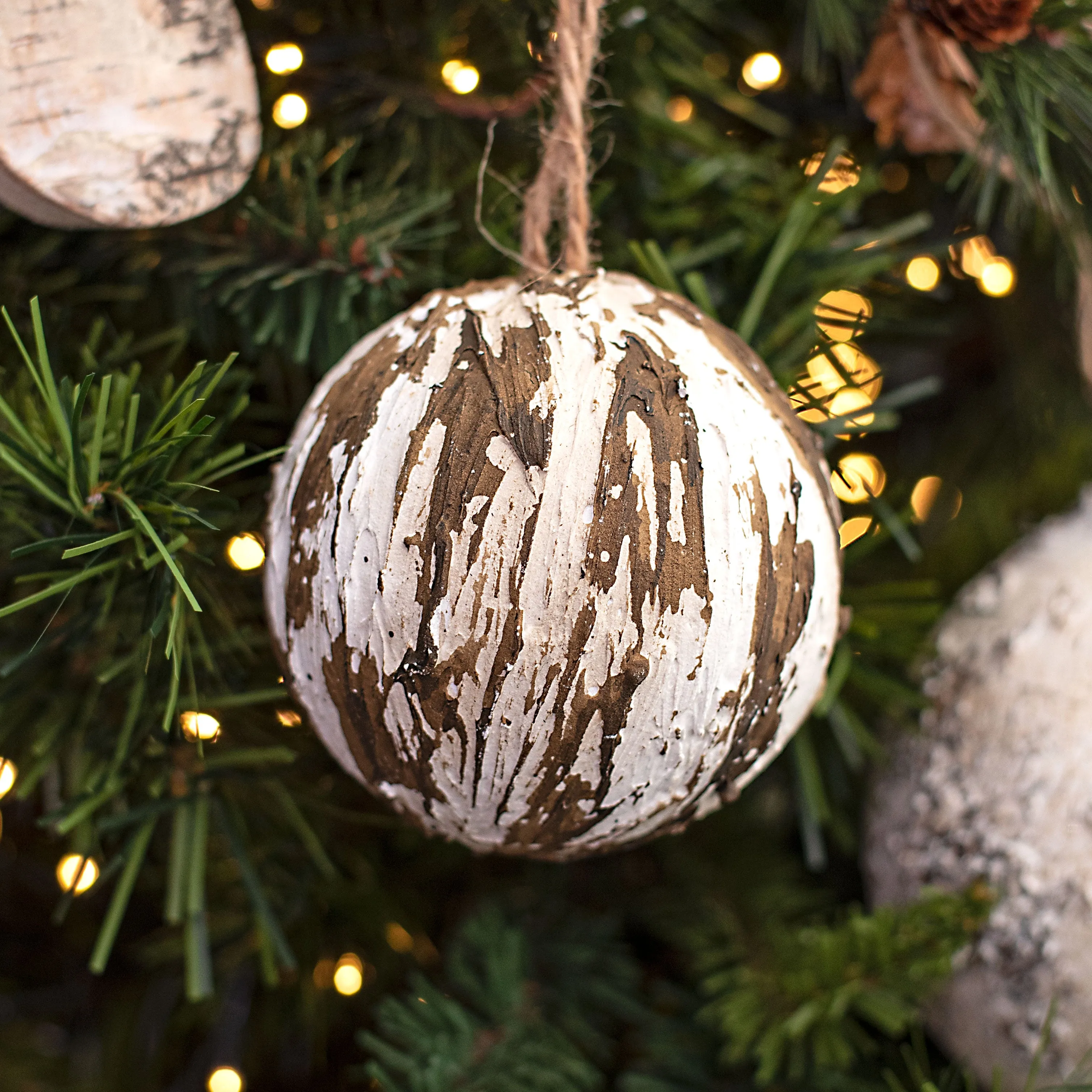 3.5" Birch Look Ball Ornament