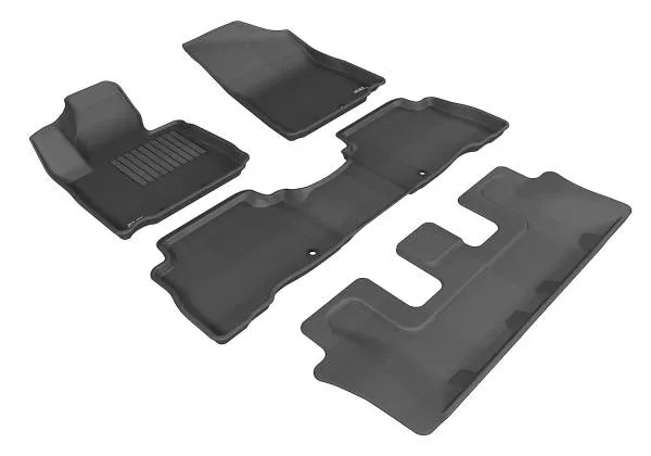 3D MAXpider Floor Mats Kia Sorento (2014-2015) All-Weather Kagu Series Black - Front / Second / Third  Row