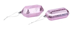 5.25" Antique Look Gem Ornament: Ice Pink (Set of Two)
