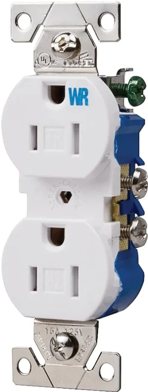 Eaton Wiring Devices TWR270W Duplex Receptacle, 2 -Pole, 15 A, 125 V, Push-in, Side Wiring, NEMA: 5-15R, White :EA: QUANTITY: 1
