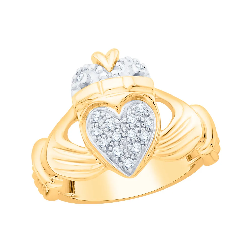 KATARINA Diamond Claddagh Heart Celtic Knot Crown Engagement Ring (1/5 cttw)
