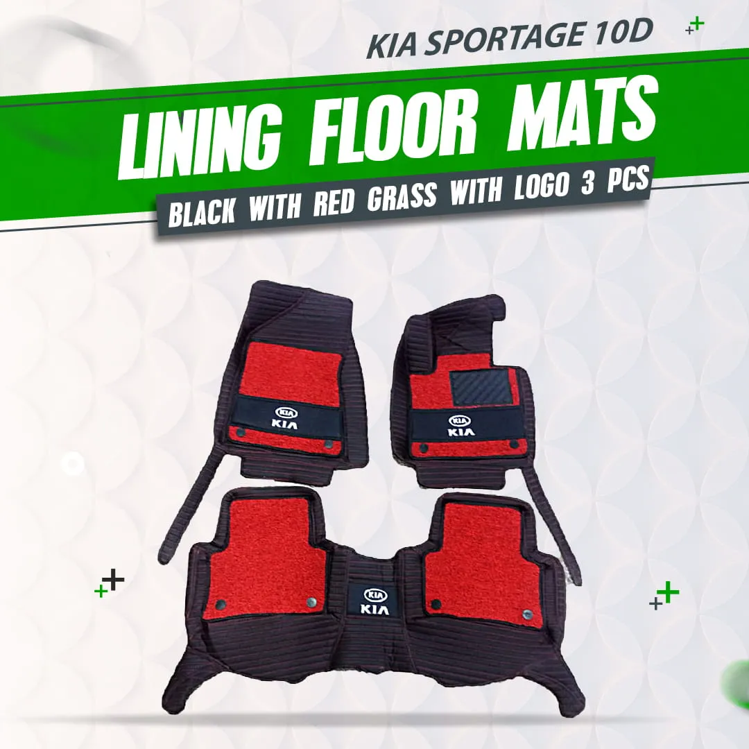 KIA Sportage 10D Lining Floor Mats Mix Thread Black With Red Grass With Logo 3 Pcs - Model 2019-2024