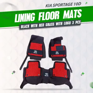 KIA Sportage 10D Lining Floor Mats Mix Thread Black With Red Grass With Logo 3 Pcs - Model 2019-2024