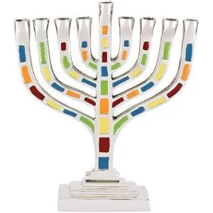 Knesset Style Mosaic Aluminum Menorah 9.25" H
