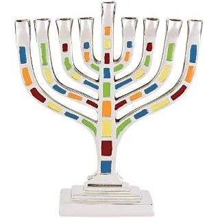 Knesset Style Mosaic Aluminum Menorah 9.25" H