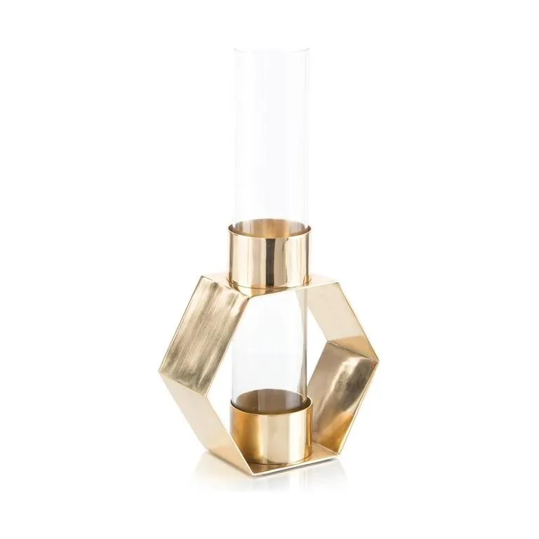 Pentagon Brass & Glass Vase II