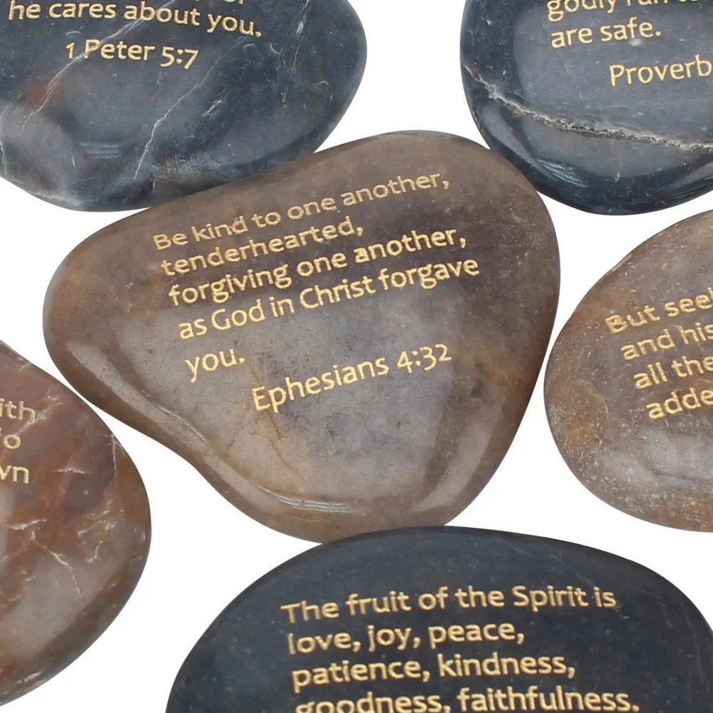 Polished River Stones with Inspirational Scriptures (Set of 6)